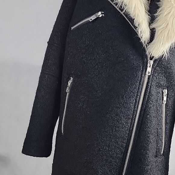 Topshop Faux Fur Collar Coat Assymettrical Zippered Front Size 4 - Picture 5 of 11